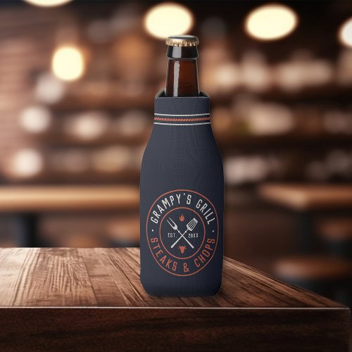 Grampys Grill Personalized Year Established Bottle Cooler