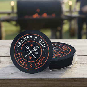 Grampy's Grill Personalized Year Established Coaster Set