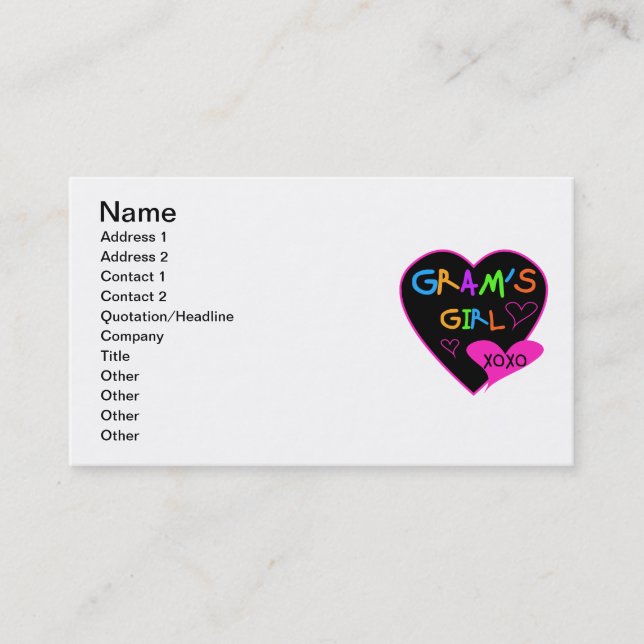 Gram's Girl Custom T-Shirts, Mugs, Buttons, Cases Business Card (Front)