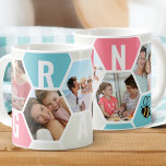 Gran 5 Photo Editable 4 Letter Bee and Honeycomb Coffee Mug<br><div class="desc">Honeycomb coffee mug, personalized with 5 of your favorite photos and printed with a 4 letter name, such as GRAN. The design features a honeycomb photo collage in a pretty color palette of summer blue pink and alabaster, with a cute little bee. If you want to change the colors, click...</div>