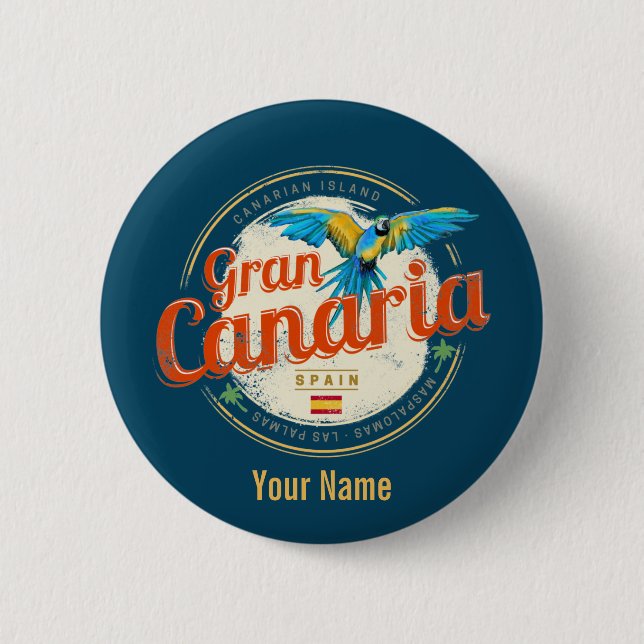 Gran Canaria Parrot Canary Islands Spain Vintage Button (Front)