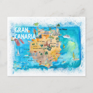 Gran Canary Canarias Spain Illustrated Map Postcard