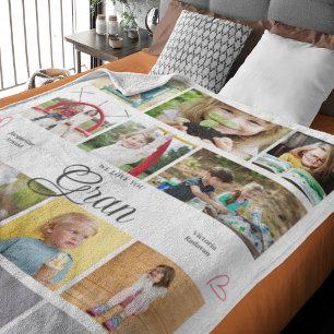 Gran We Love You Personalized Hearts Fleece Blanket