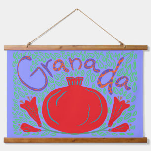 Granada bold red pomegranate floral hanging tapestry