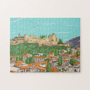 Granada Cityview Spain Landscape Illustration Jigsaw Puzzle