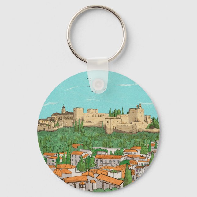 Granada Cityview Spain Landscape Illustration Keychain (Front)