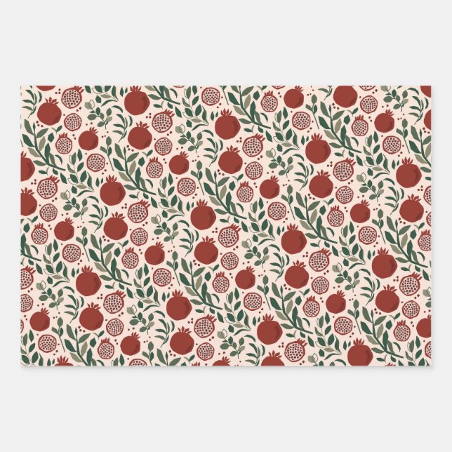 Granada: Pattern of Pomegranates Wrapping Paper Sheets (Front)