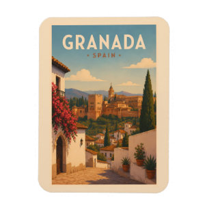 Granada Spain Alhambra Illustration Travel Art Magnet
