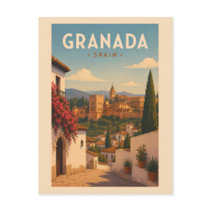 Granada Spain Alhambra Illustration Travel Art Postcard