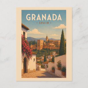 Granada Spain Alhambra Illustration Travel Art Postcard