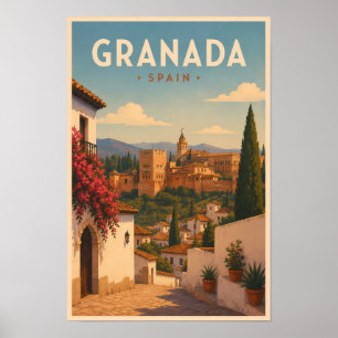Granada Spain Alhambra Illustration Travel Art Poster