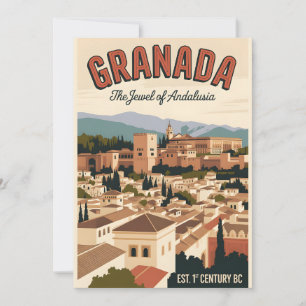 Granada Spain Retro Skyline Cityscape Travel Holiday Card