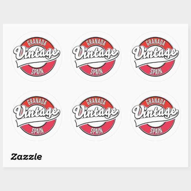 Granada spain vintage style logo classic round sticker (Sheet)