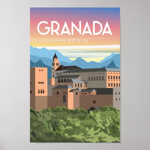 Granada spain vintage trevel poster