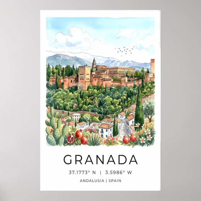 Granada Travel Poster Watercolor Style (Front)