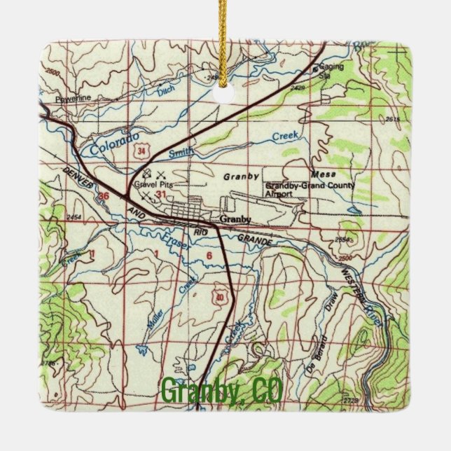 Granby CO Topo Map Ceramic Ornament (Back)