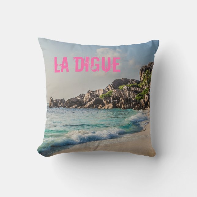 Grand Anse Seychelles La Digue Beach gift Throw Pillow (Front)