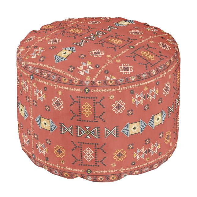 Grand Atlas Star — Ornate Andalusian Berber Mosaic Pouf (Angled Front)