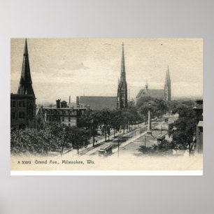 Grand Ave., Milwaukee, Wisconsin 1907 Vintage Poster