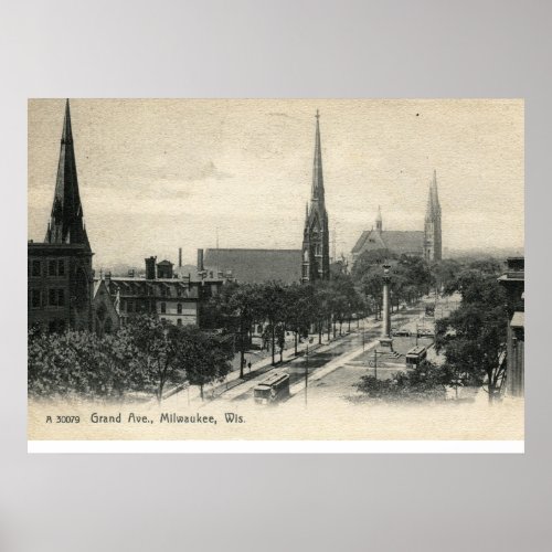Grand Ave Milwaukee Wisconsin 1907 Vintage Poster