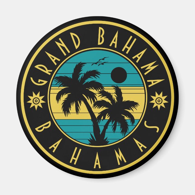 Grand Bahama Bahamas Retro Palm tree Souvenirs Magnet (Front)