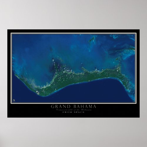Grand Bahama Island From Space Satellite Map Poster