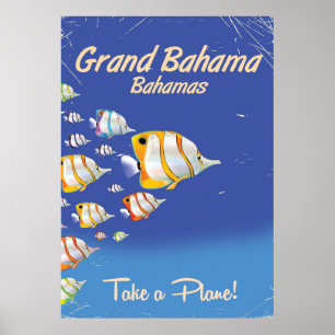 Grand Bahama Vintage Tropical fish travel poster