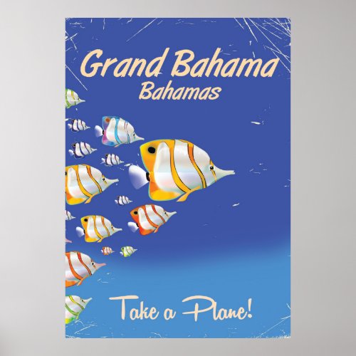 Grand Bahama Vintage Tropical fish travel poster