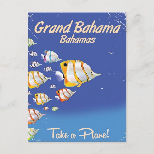 Grand Bahama Vintage Tropical fish travel poster Postcard