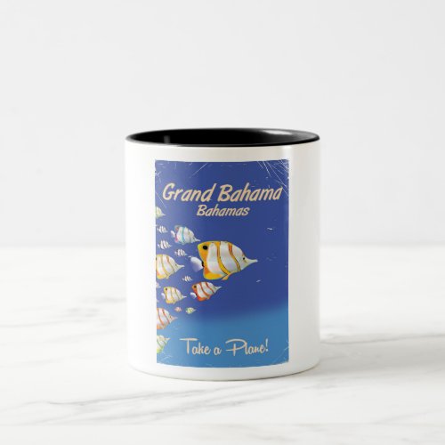 Grand Bahama Vintage Tropical fish travel poster Two_Tone Coffee Mug