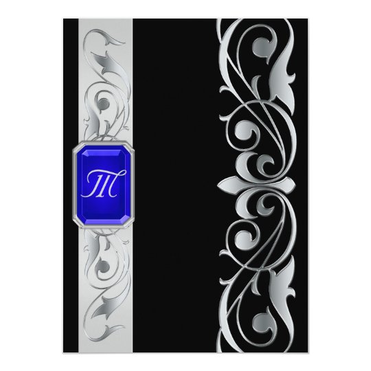 Grand Blue Jewel Silver And Black Invitation