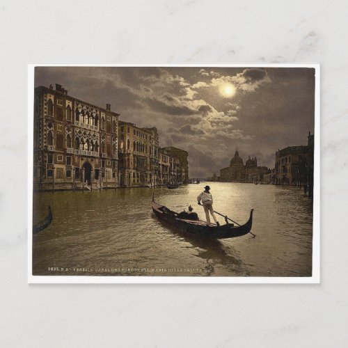 Grand Canal by moonlight Venice Italy vintage Ph Postcard