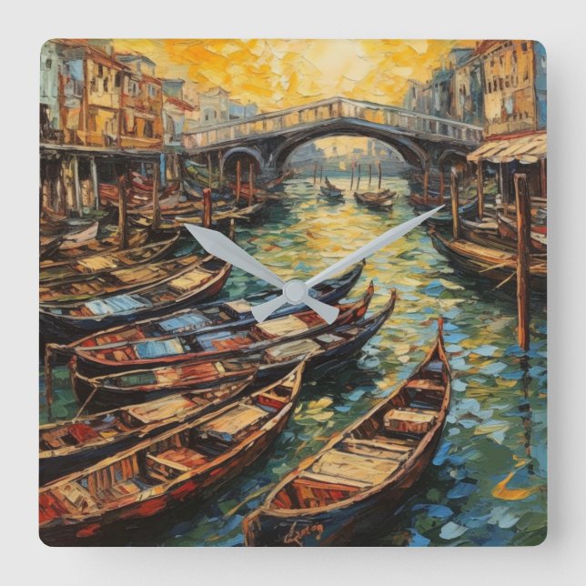 Grand Canal Sunset Impressionism Square Wall Clock (Front)