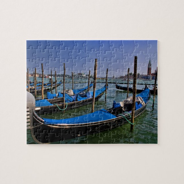 Grand Canal water with gondalo boats lined up Jigsaw Puzzle (Horizontal)
