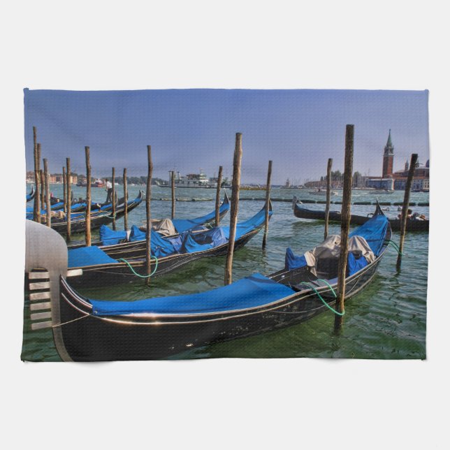Grand Canal water with gondalo boats lined up Towel (Horizontal)