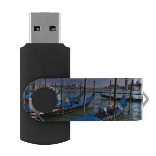 Grand Canal water with gondalo boats lined up USB Flash Drive
