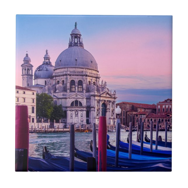 Grand Canal with gondolas and church in Venice Ceramic Tile (Front)