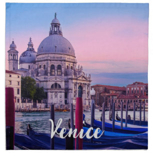 Grand Canal with gondolas and church in Venice Cloth Napkin