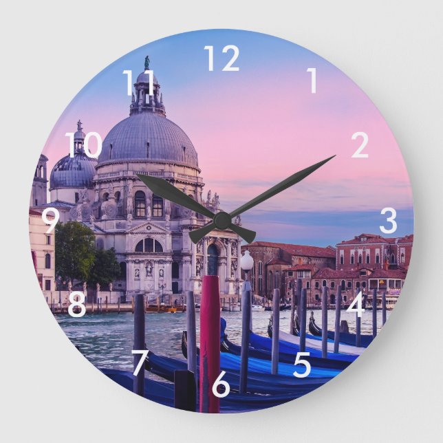 Grand Canal with gondolas and church in Venice Large Clock (Front)