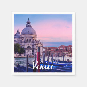 Grand Canal with gondolas and church in Venice Napkins
