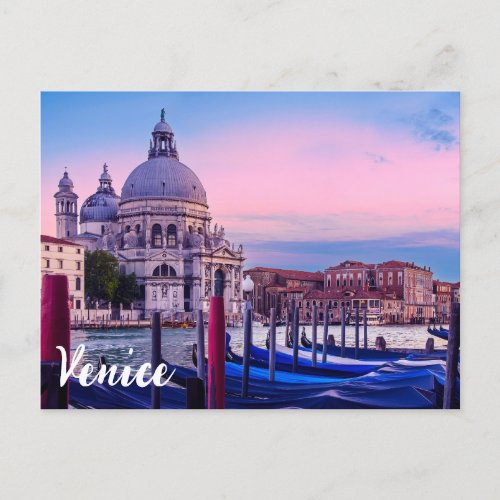 Grand Canal with gondolas and church in Venice Postcard