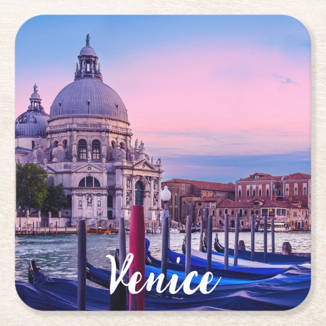 Grand Canal with gondolas and church in Venice Square Paper Coaster (Front)