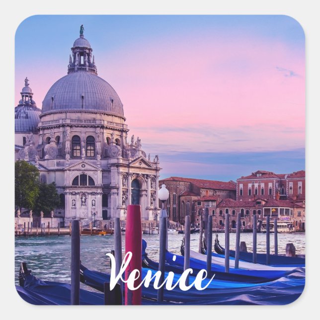 Grand Canal with gondolas and church in Venice Square Sticker (Front)