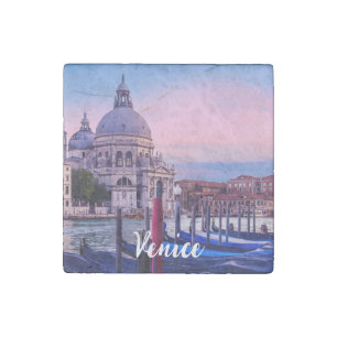 Grand Canal with gondolas and church in Venice Stone Magnet