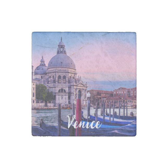 Grand Canal with gondolas and church in Venice Stone Magnet (Front)