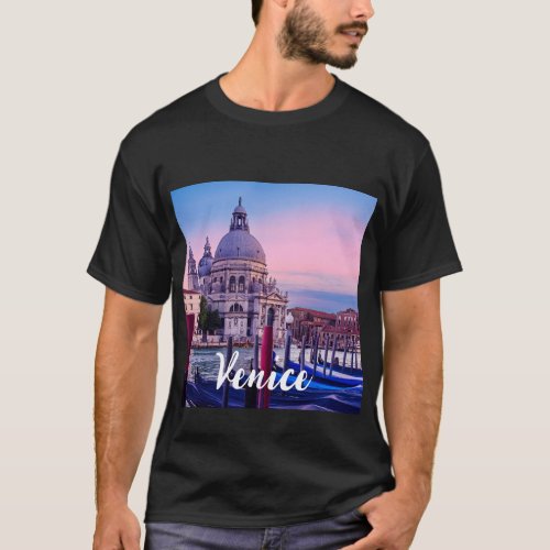Grand Canal with gondolas and church in Venice T_Shirt