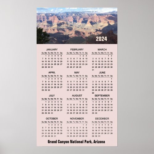 Grand Canyon Arizona 2024 Wall Poster Calendar