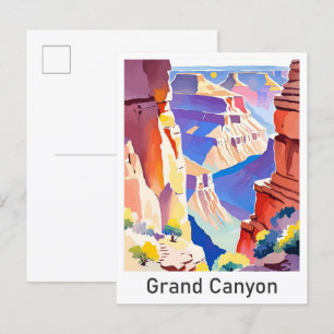 Grand Canyon Arizona Vintage Travel Illustration Postcard