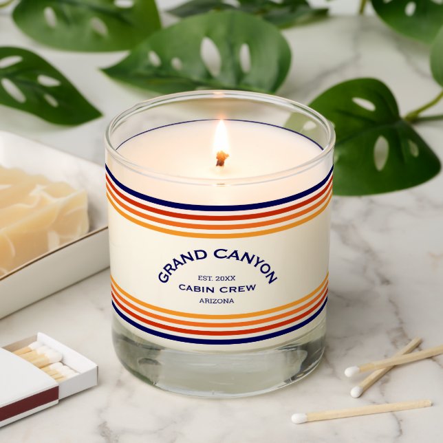 Grand Canyon Cabin Club Custom Crest Park Stripe Scented Candle (Lit)
