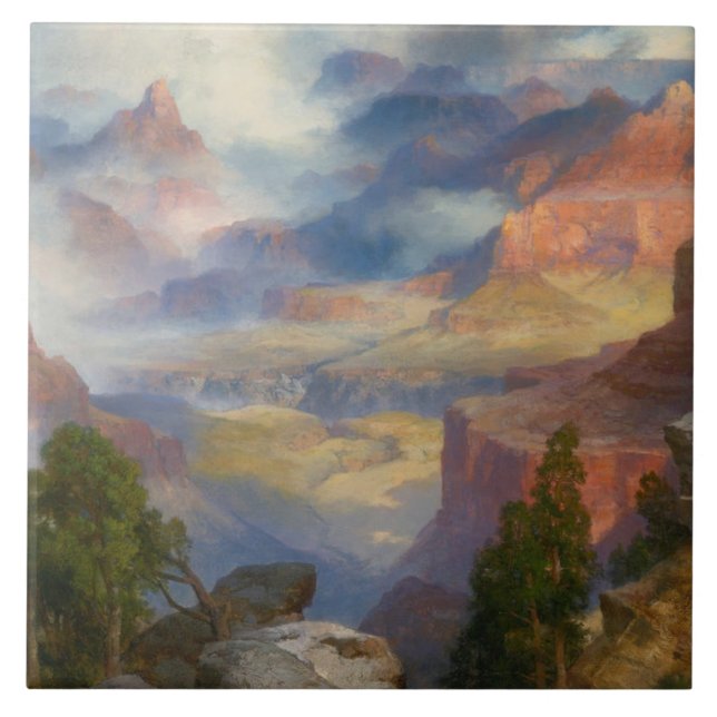 Grand Canyon in Mist (by Thomas Moran) Ceramic Tile (Front)